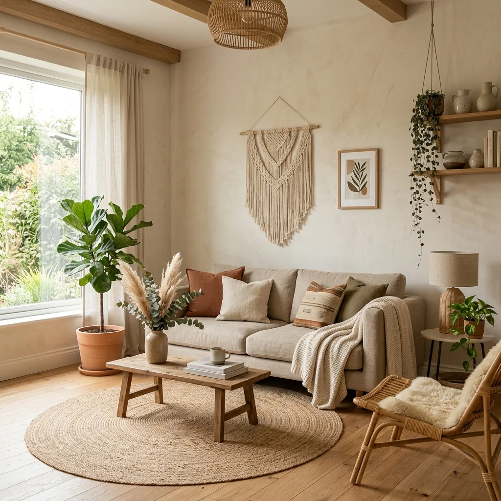 Earthy minimalist boho living room